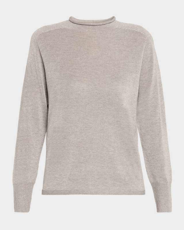 Lisa Funnel-Neck Shimmer Knit Sweater